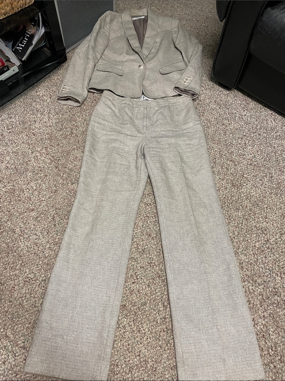 Kasper linen Two-Piece knit Taupe Dress Pants and Cropped Blazer
